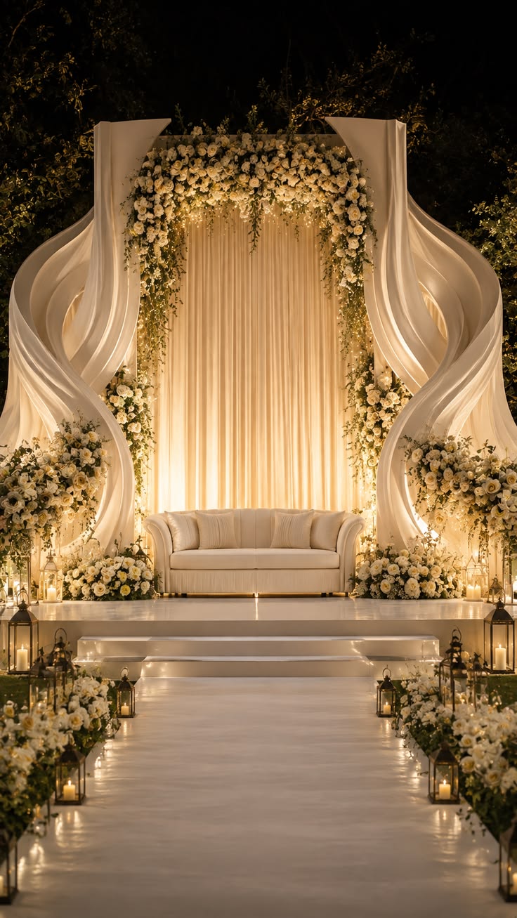 Elegant white floral wedding stage