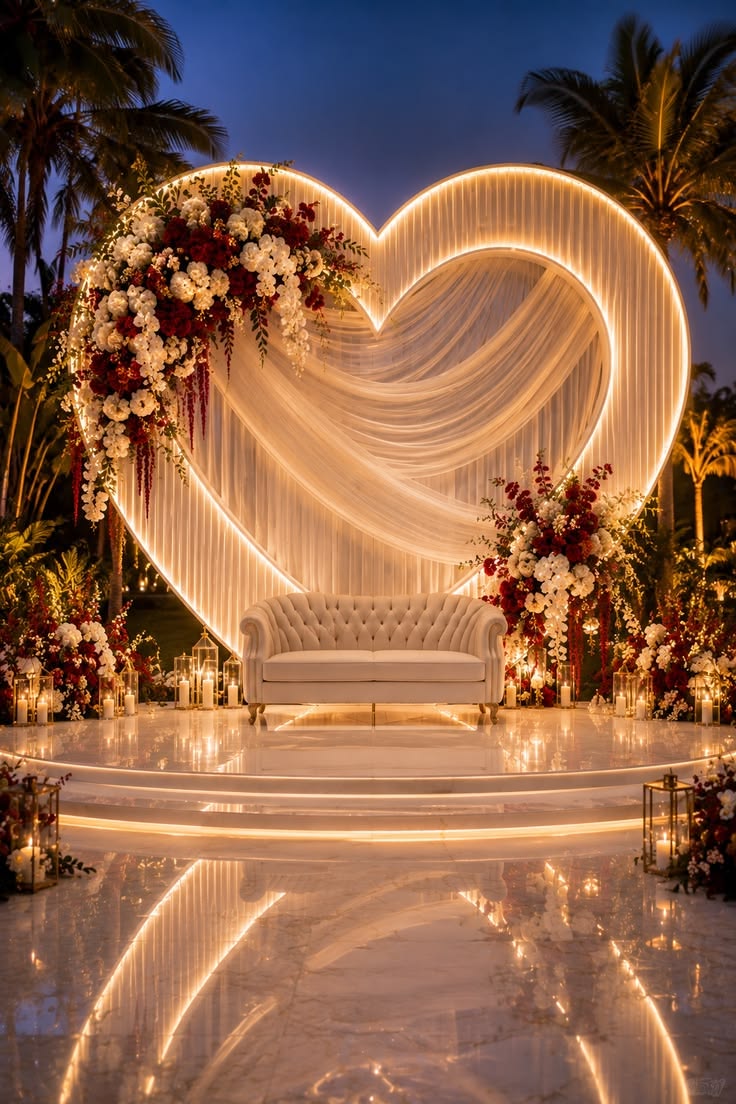 Heart-shaped illuminated wedding backdrop
