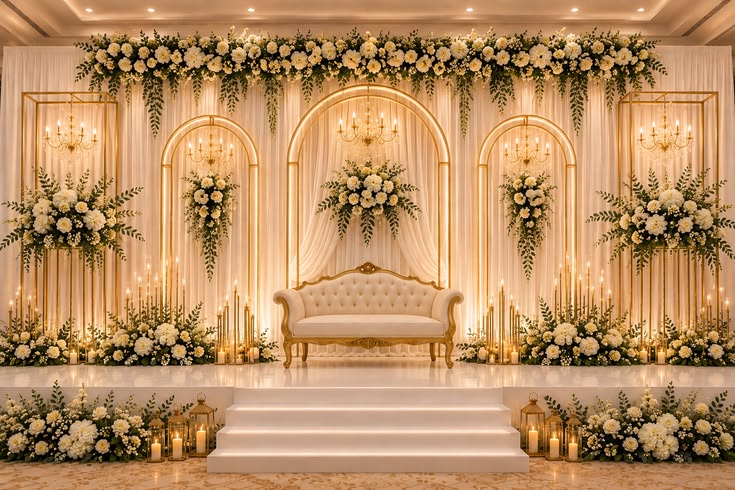 Luxury gold and white wedding stage